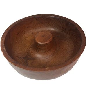 Vintage Teak Nut Bowl Round Middle Divider
